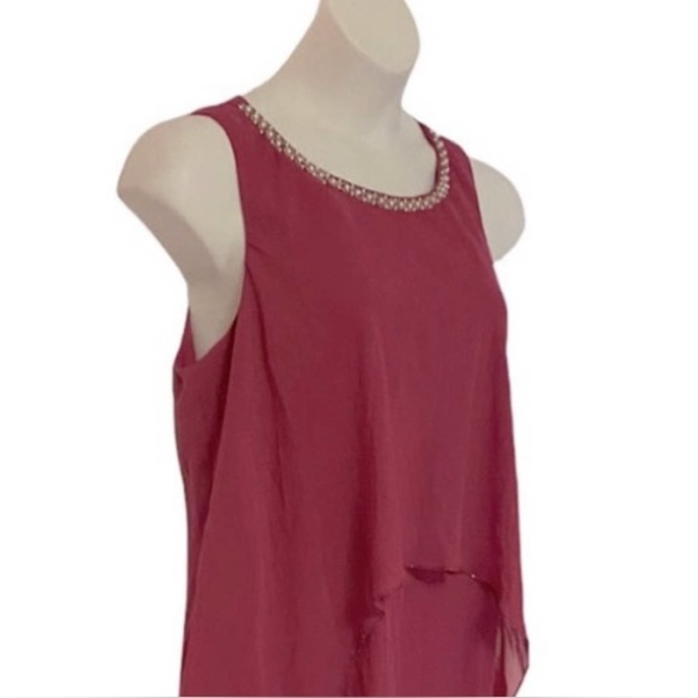 Midnight Velvet Georgette Shift Cocktail Party Guest Fuchsia Summer Beaded Dress - Picture 9 of 15